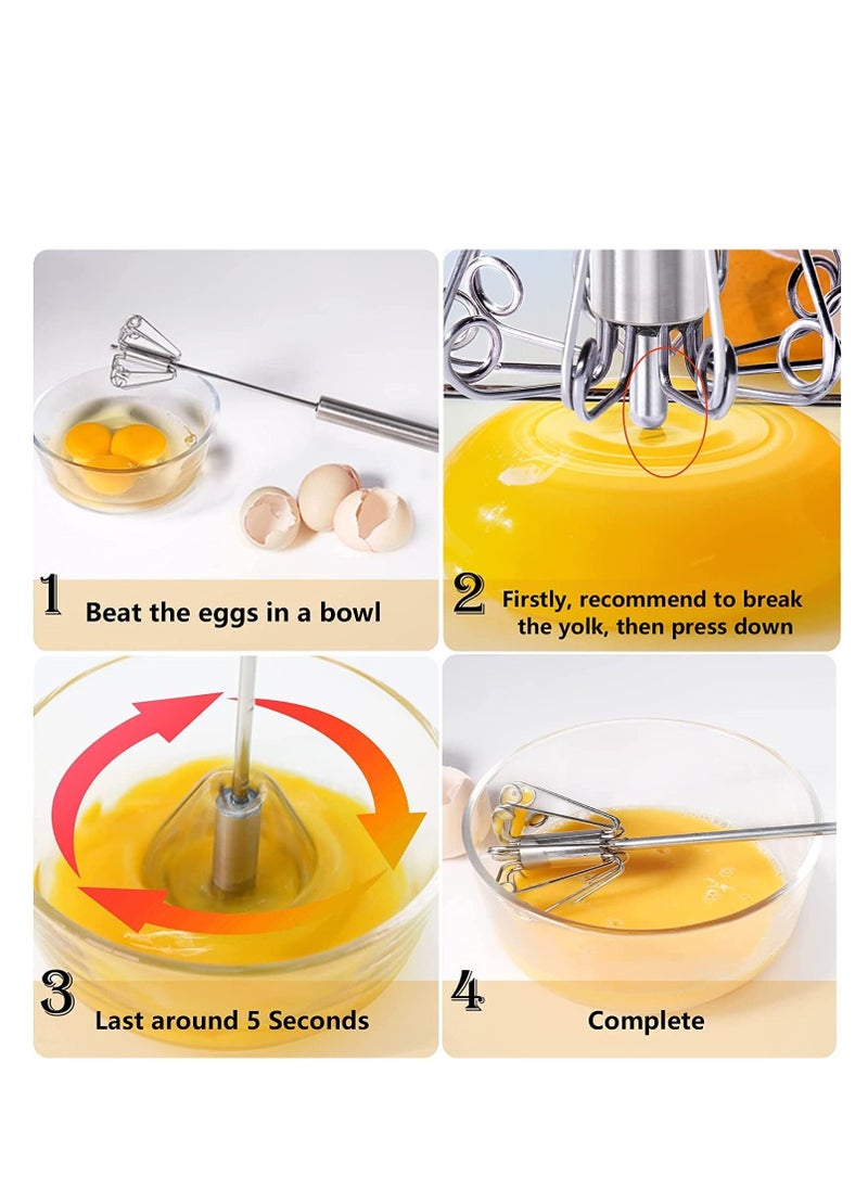 MARKQ Semi-Automatic Egg Whisk, 10 Inch Stainless Steel Handheld Whisk For Home Blending, Milk frother, Whisking, Egg Beating, Stirring, Hand Push Rotary  - Image 3