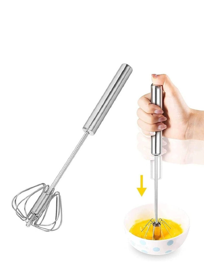 MARKQ Semi-Automatic Egg Whisk, 10 Inch Stainless Steel Handheld Whisk For Home Blending, Milk frother, Whisking, Egg Beating, Stirring, Hand Push Rotary  - Image 1