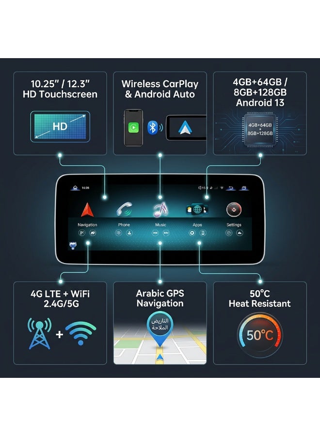 راديو سيارة أندرويد 13 Carplay 10.25 بوصة لمرسيدس بنز C-Class GLC W205 NTG 5.0 2015-2018 ناڤيجاسيون GPS بلاير ستيريو DSP RDS 4G WIFI - Image 5