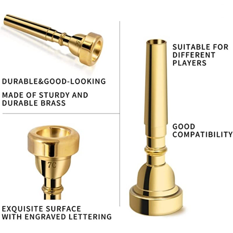 Cheerock 7C Trumpet Mouthpiece - Gold Plated Brass Compatible with Beginners and Professionals - Trumpet Accessories - Image 3