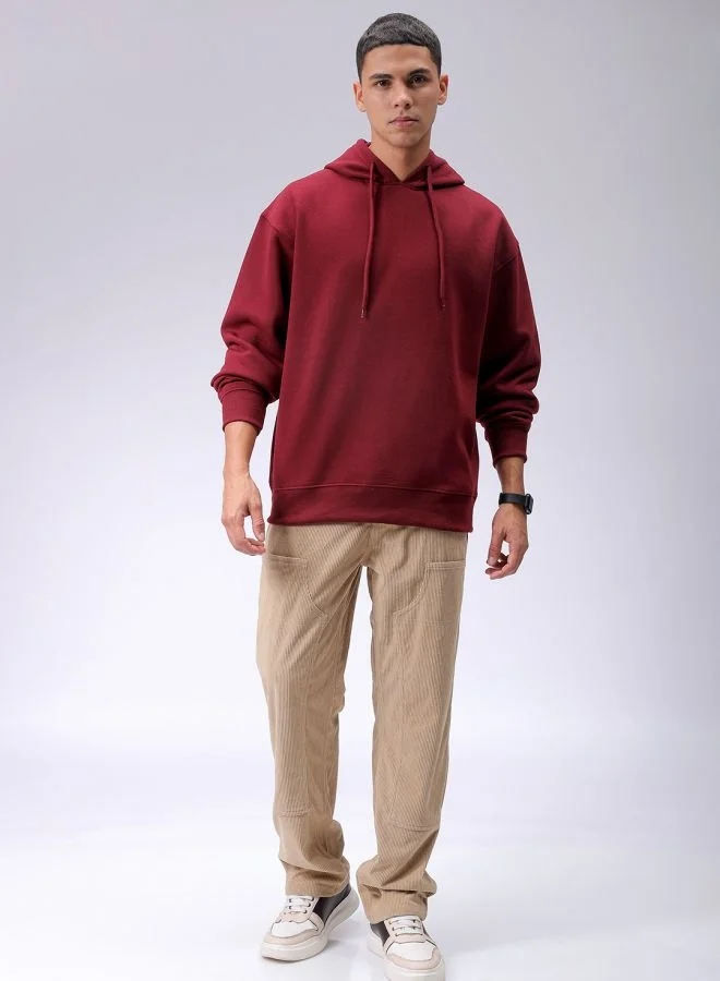 The Indian Garage Co Men Oversized Solid Overhead Hooded Sweatshirt