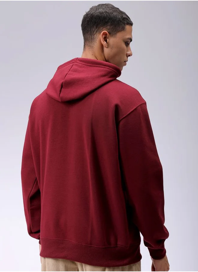 شركة المرآب الهندية Men Oversized Solid Overhead Hooded Sweatshirt