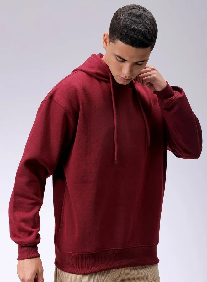 The Indian Garage Co Men Oversized Solid Overhead Hooded Sweatshirt