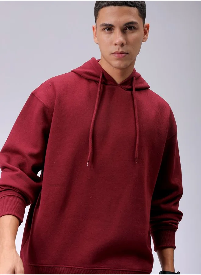 شركة المرآب الهندية Men Oversized Solid Overhead Hooded Sweatshirt