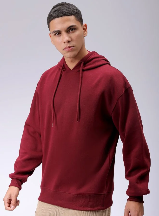 The Indian Garage Co Men Oversized Solid Overhead Hooded Sweatshirt