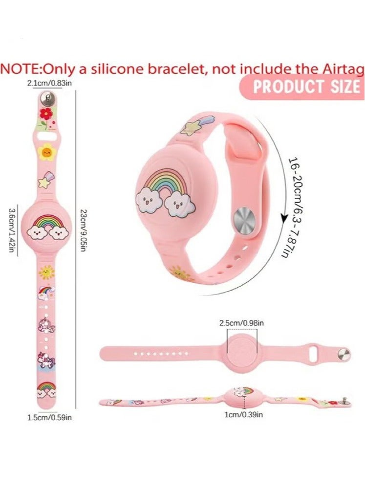 AirTag Bracelet for Kids - Waterproof Cute Cartoon Air tag Holder for Kids with Soft Silicone Full Coverage Anti-Lost Hidden Airtag Wristband Accessories for Child (Pink) - Image 2