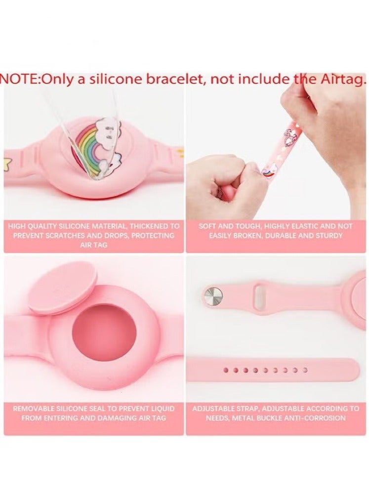 AirTag Bracelet for Kids - Waterproof Cute Cartoon Air tag Holder for Kids with Soft Silicone Full Coverage Anti-Lost Hidden Airtag Wristband Accessories for Child (Pink) - Image 3