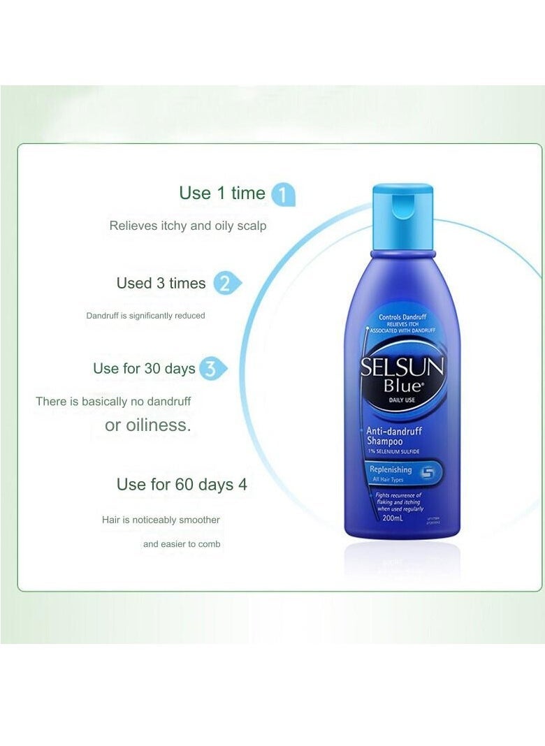 Selsun blue Anti-dandruff Shampoo 1% SELENIUM SULFIDE Replenishing All Hair Types Fights recurrence of faking and itching when used regularly 200mL  - Image 3