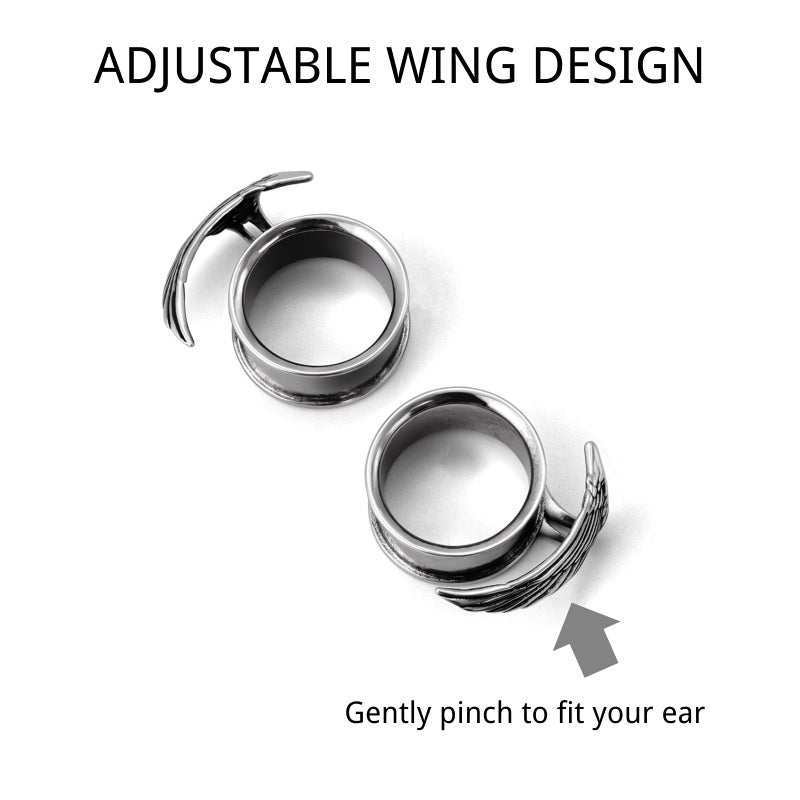 ERKUOO Wing Blade Ear Tunnels Plugs Gauges â€“Double Flared Double Flared Expander Jewelry for Stretched Ears, Feathered Wing Design, gothic angel wing feather metal, 2G / 6mm - Image 2