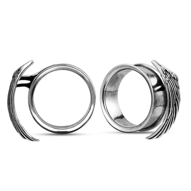 ERKUOO Wing Blade Ear Tunnels Plugs Gauges â€“Double Flared Double Flared Expander Jewelry for Stretched Ears, Feathered Wing Design, gothic angel wing feather metal, 2G / 6mm - Image 1