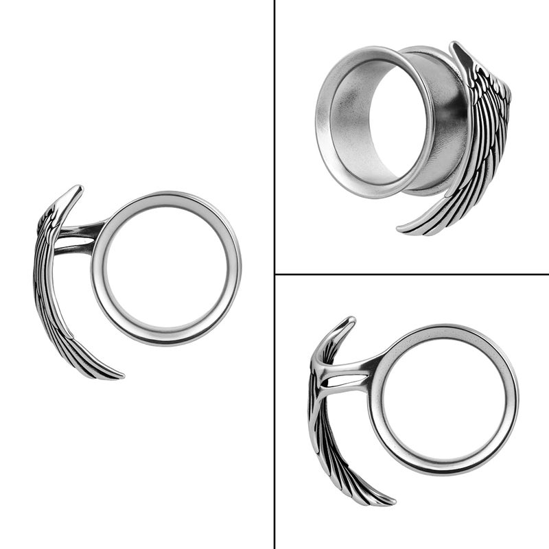 ERKUOO Wing Blade Ear Tunnels Plugs Gauges â€“Double Flared Double Flared Expander Jewelry for Stretched Ears, Feathered Wing Design, gothic angel wing feather metal, 2G / 6mm - Image 3