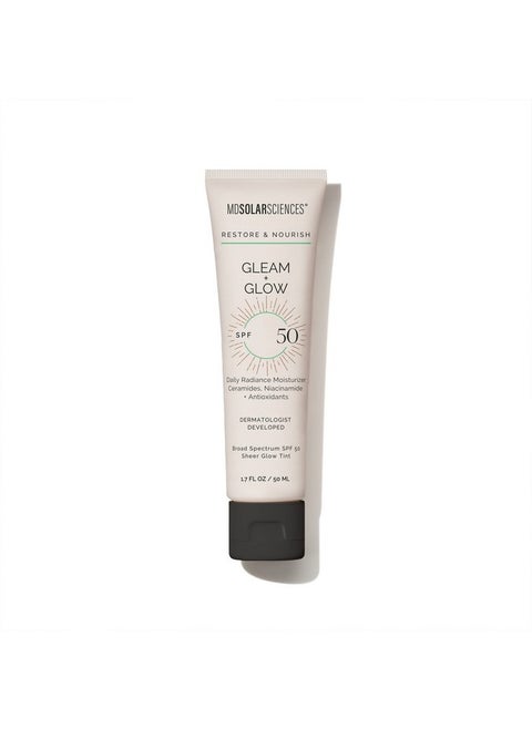 Gleam And Glow Spf 50 Tinted Moisturizer With Broad Spectrum Uv Protection Blendable Sunscreen With Antioxidant Vitamin C And Green Tea Sheer Natural Glow 1.7 Fl Oz