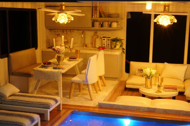 CUTEROOM Miniature House Kit, DIY Dollhouse Kit for Adults to Build, Mini House Making Kit with Furnitures, Time Apartment Dollhouse Kit with Swimming Pool Gifts for Women Girls - Image 4