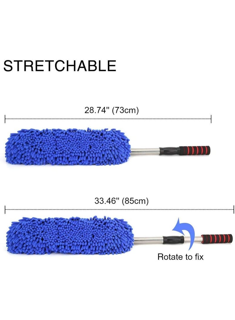 Car Duster, Water Absorbant Chenille Vehicle Duster Wash Brush Interior and Exterior Cleaning Kit with Extendable Handle for Car, Auto, Bike, RV, Boats or Home - Blue - Image 2