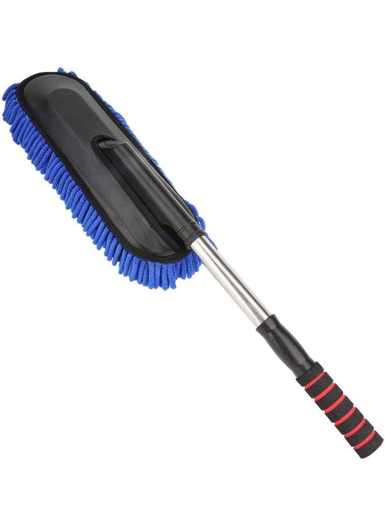 Car Duster, Water Absorbant Chenille Vehicle Duster Wash Brush Interior and Exterior Cleaning Kit with Extendable Handle for Car, Auto, Bike, RV, Boats or Home - Blue - Image 1