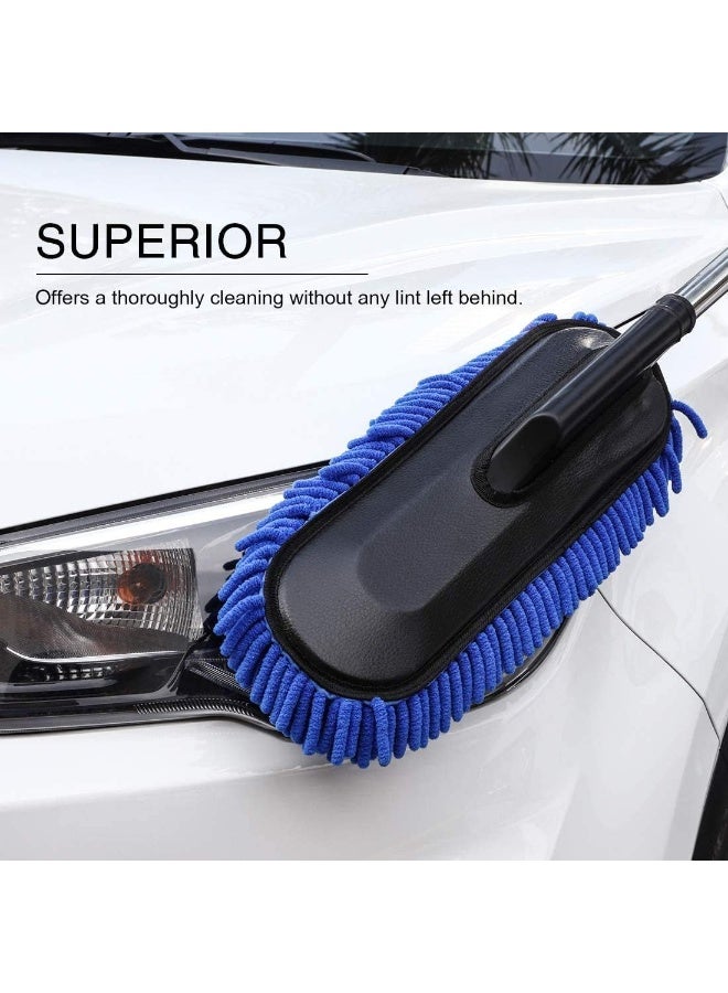 Car Duster, Water Absorbant Chenille Vehicle Duster Wash Brush Interior and Exterior Cleaning Kit with Extendable Handle for Car, Auto, Bike, RV, Boats or Home - Blue - Image 5