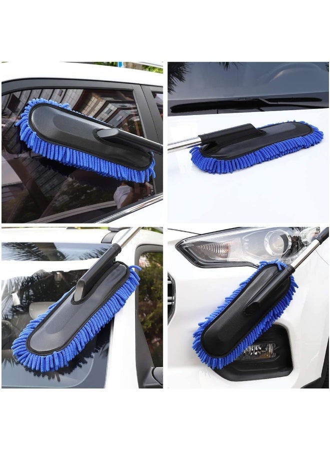 Car Duster, Water Absorbant Chenille Vehicle Duster Wash Brush Interior and Exterior Cleaning Kit with Extendable Handle for Car, Auto, Bike, RV, Boats or Home - Blue - Image 3