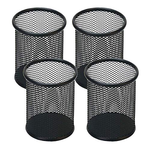 SNOW COOLER Pen Holder Mesh Pencil Holder Metal Pen Holder Cup Pencil Cup Holder for Desk Office Pen Organizer Black, 4 Pack - Image 1