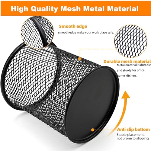 SNOW COOLER Pen Holder Mesh Pencil Holder Metal Pen Holder Cup Pencil Cup Holder for Desk Office Pen Organizer Black, 4 Pack - Image 3