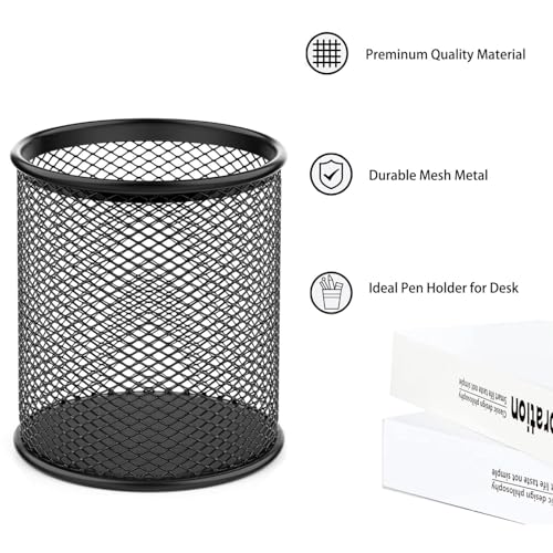 SNOW COOLER Pen Holder Mesh Pencil Holder Metal Pen Holder Cup Pencil Cup Holder for Desk Office Pen Organizer Black, 4 Pack - Image 5