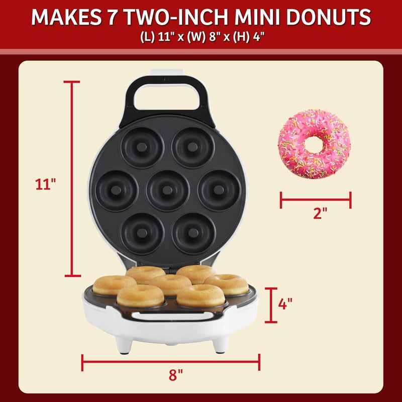 Chef Buddy Mini Donut Maker, Durable, Nonstick Easy to Use Compact Baking Machine - Cooks 7 Mini Doughnuts at a Time - Glazed, Frosted with Sprinkles, Nuts, or Vegan Donuts, & More (White) - Image 2