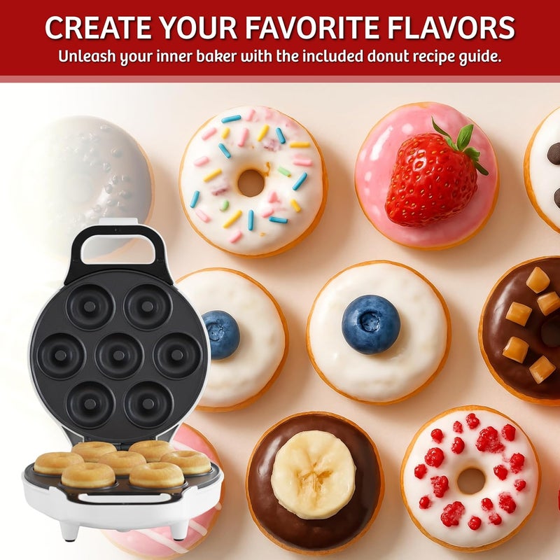 Chef Buddy Mini Donut Maker, Durable, Nonstick Easy to Use Compact Baking Machine - Cooks 7 Mini Doughnuts at a Time - Glazed, Frosted with Sprinkles, Nuts, or Vegan Donuts, & More (White) - Image 3