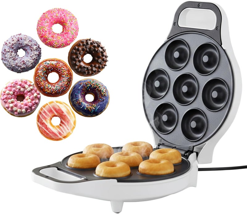 Chef Buddy Mini Donut Maker, Durable, Nonstick Easy to Use Compact Baking Machine - Cooks 7 Mini Doughnuts at a Time - Glazed, Frosted with Sprinkles, Nuts, or Vegan Donuts, & More (White) - Image 1
