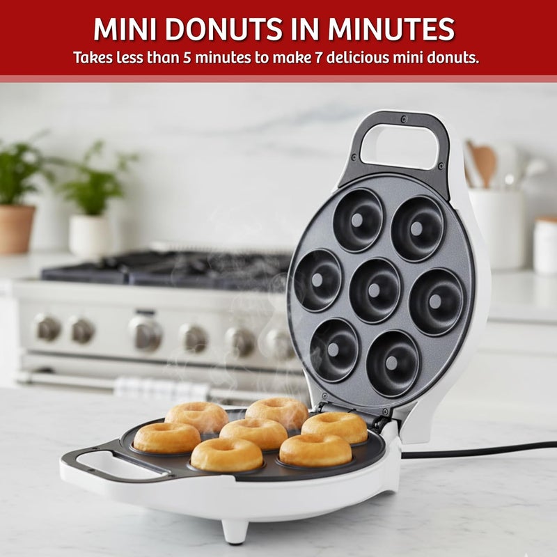 Chef Buddy Mini Donut Maker, Durable, Nonstick Easy to Use Compact Baking Machine - Cooks 7 Mini Doughnuts at a Time - Glazed, Frosted with Sprinkles, Nuts, or Vegan Donuts, & More (White) - Image 5