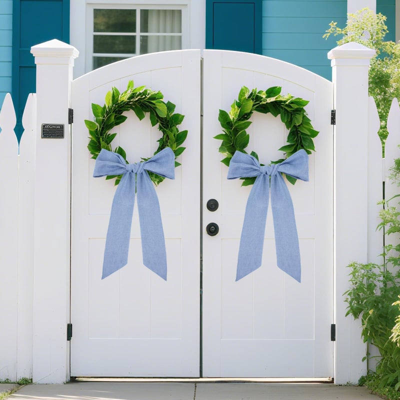 PartyforU Blue Wreath Sash for Front Door - 2 Pcs Sashes for Wreaths Farmhouse Home Decor, 60 inch Blank Rustic Wreath Sashes for Embroidery Wall Window Porch Indoor Outdoor - Image 3