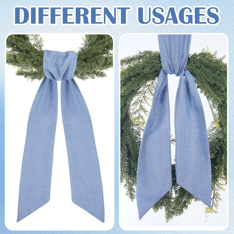 PartyforU Blue Wreath Sash for Front Door - 2 Pcs Sashes for Wreaths Farmhouse Home Decor, 60 inch Blank Rustic Wreath Sashes for Embroidery Wall Window Porch Indoor Outdoor - Image 4