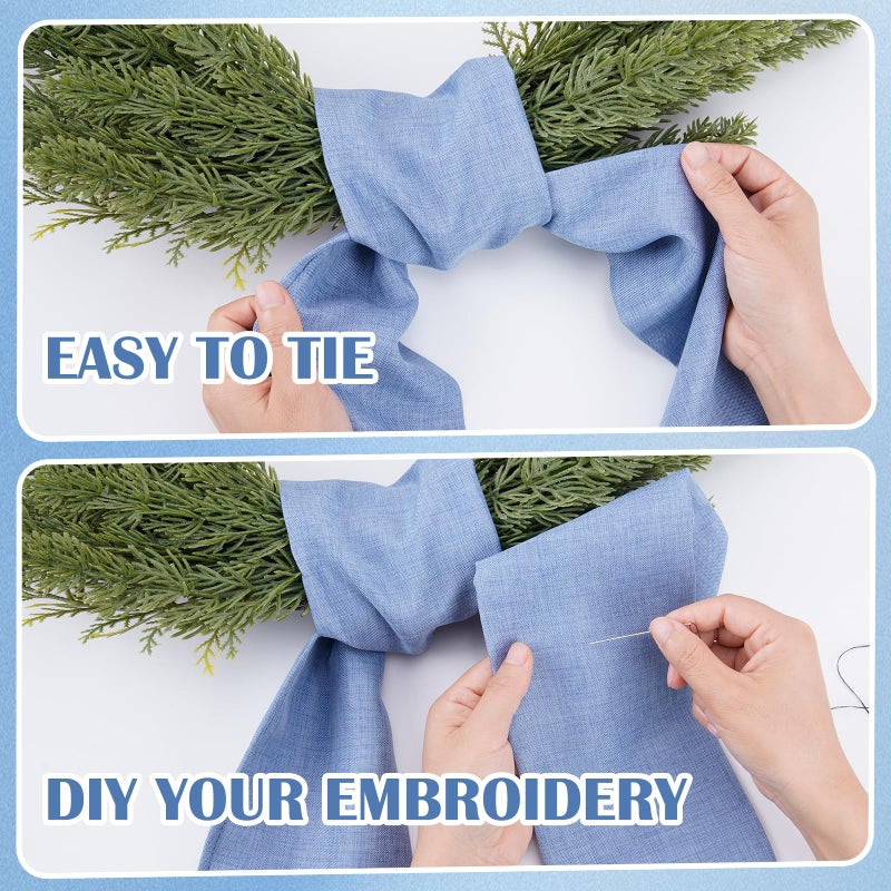 PartyforU Blue Wreath Sash for Front Door - 2 Pcs Sashes for Wreaths Farmhouse Home Decor, 60 inch Blank Rustic Wreath Sashes for Embroidery Wall Window Porch Indoor Outdoor - Image 5