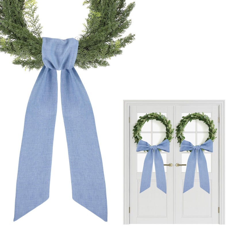 PartyforU Blue Wreath Sash for Front Door - 2 Pcs Sashes for Wreaths Farmhouse Home Decor, 60 inch Blank Rustic Wreath Sashes for Embroidery Wall Window Porch Indoor Outdoor - Image 1