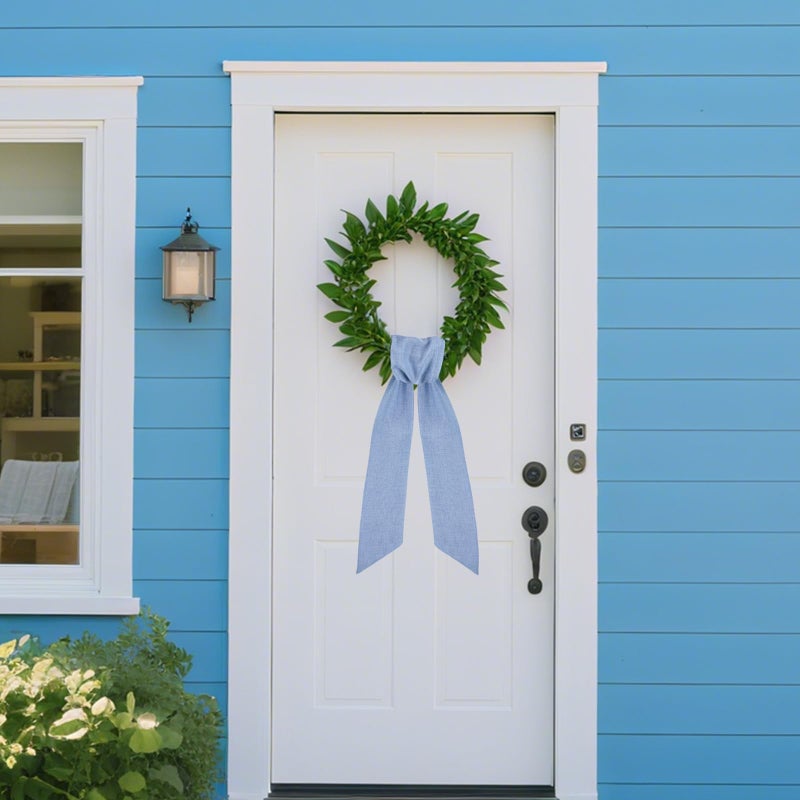 PartyforU Blue Wreath Sash for Front Door - 2 Pcs Sashes for Wreaths Farmhouse Home Decor, 60 inch Blank Rustic Wreath Sashes for Embroidery Wall Window Porch Indoor Outdoor - Image 2