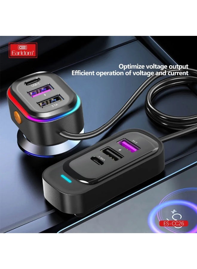 Earldom CC26 RGB 6-in-1 66W Multi-Port Car Charger - Image 2