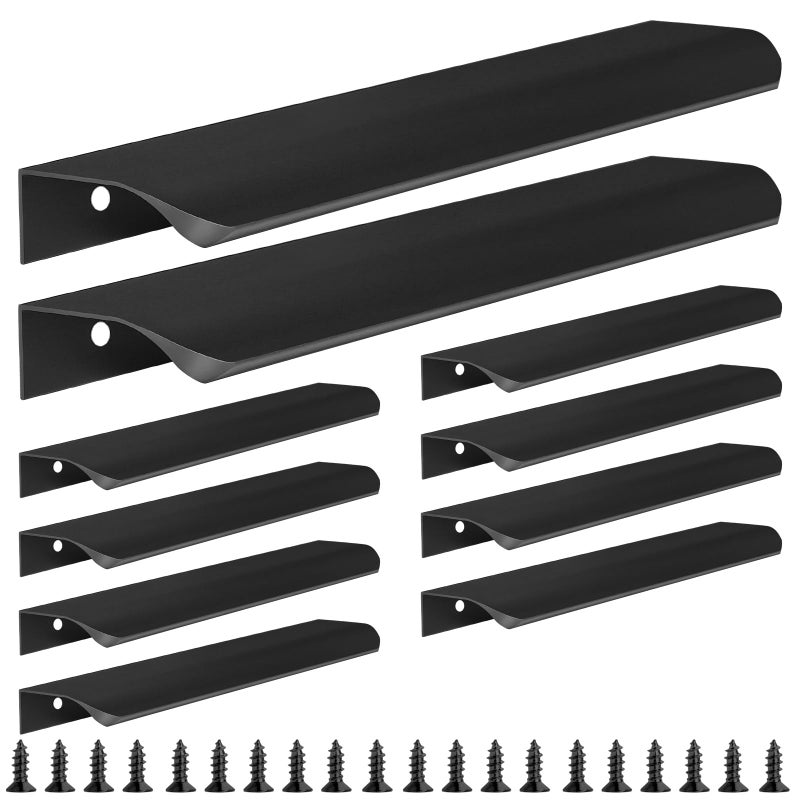 Malimali 10 Pack Black Finger Edge Pulls for Cabinets Wardrobes 787 Drawer Pulls Kitchen Cabinet Handles Modern Aluminum Concealed Tab Pulls for Closet Door Matte Black