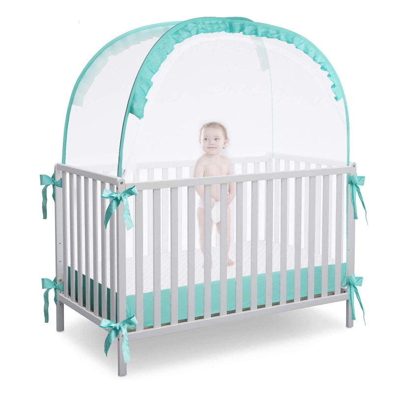 L RUNNZER Crib Pop Up Tent Baby Safety Mesh Cover Mosquito Net Toddler Bed Canopy Netting Cover Protect Baby from Biting and Falling Emerald 51 x 51 x 27 Inch
