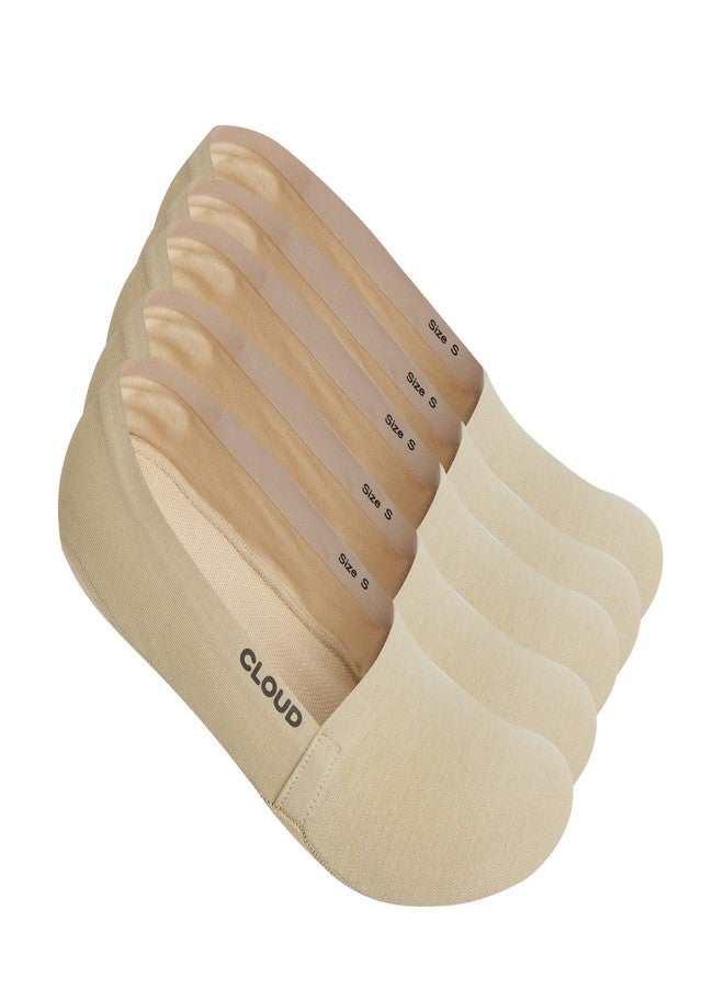 كلاود جوارب قطنية عضوية من قماش تيري، غير ظاهرة، مانعة للانزلاق، مناسبة للأحذية الرياضية والأحذية المسطحة وأحذية القوارب، جوارب قطنية قصيرة غير مرئية للرجال والنساء، لون بيج عضوي، عبوة من 5 قطع - Image 1