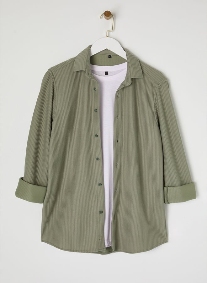 Light Khaki Regular Fit Casual Comfortable Knitted Fabric Winter Shirt TMNAW25GO00030