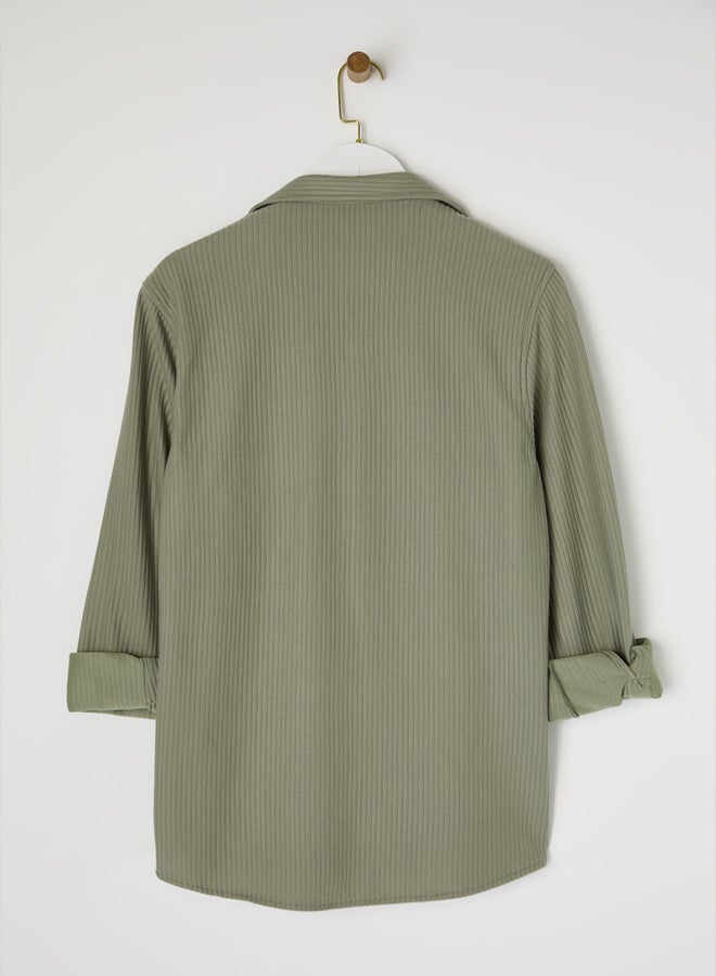 Light Khaki Regular Fit Casual Comfortable Knitted Fabric Winter Shirt TMNAW25GO00030
