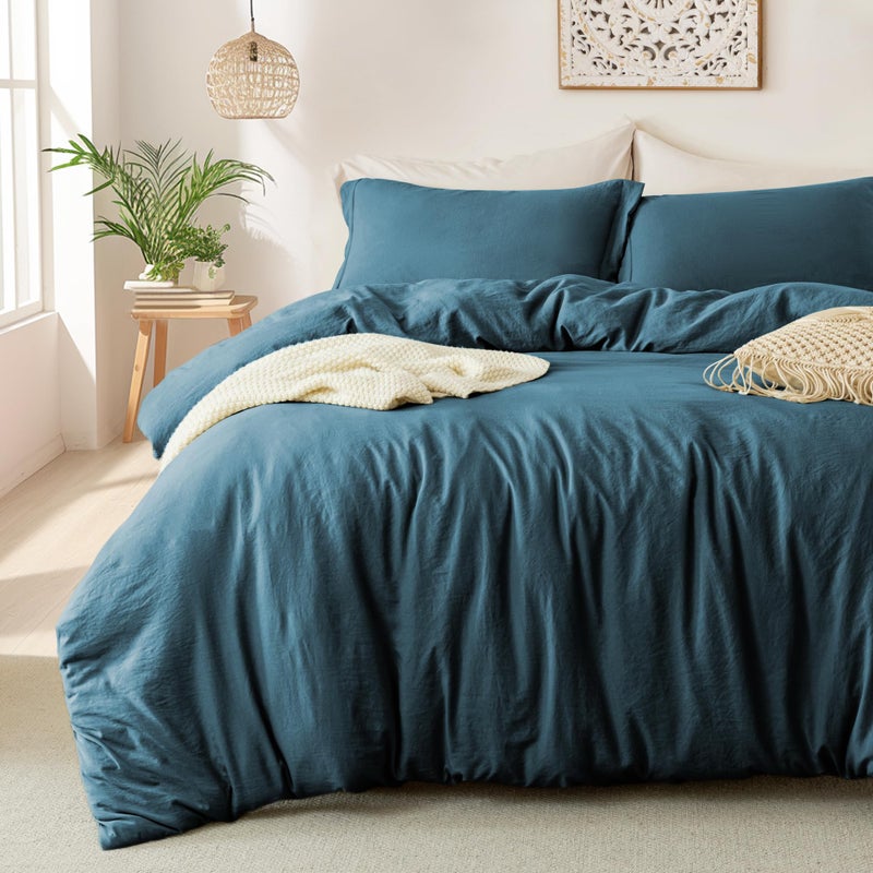 MILDLY Super Soft Duvet Cover - 100% Washed Microfiber Peacock Blue Comforter Cover Set 3 Pieces with Zipper Closure & Corner Ties (No Comforter) - Image 1