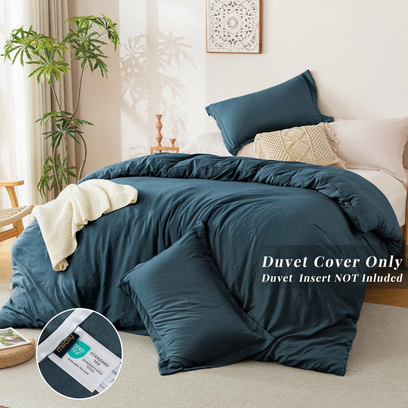 MILDLY Super Soft Duvet Cover - 100% Washed Microfiber Peacock Blue Comforter Cover Set 3 Pieces with Zipper Closure & Corner Ties (No Comforter) - Image 3