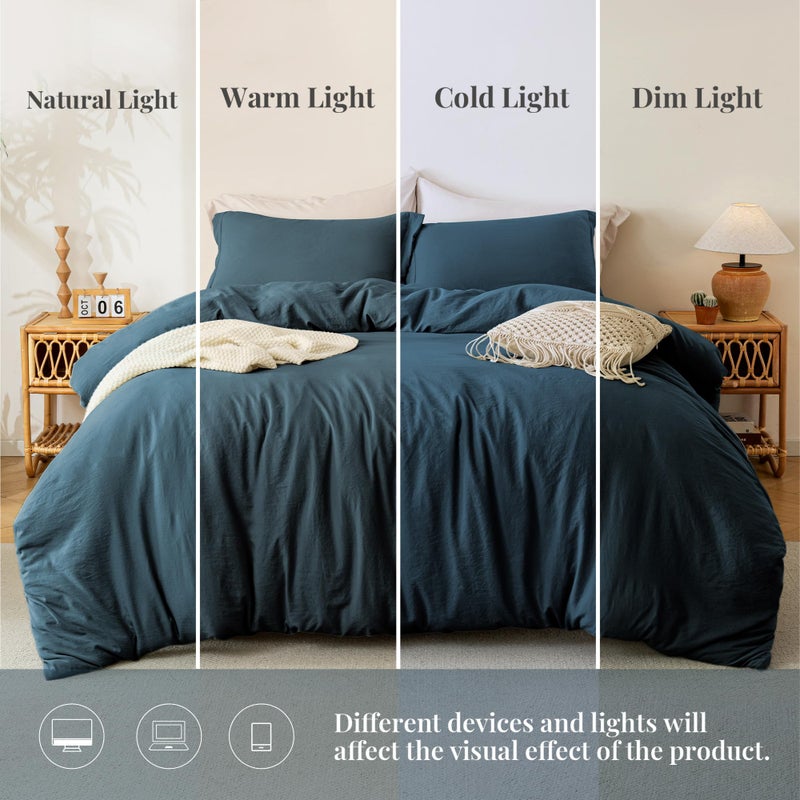 MILDLY Super Soft Duvet Cover - 100% Washed Microfiber Peacock Blue Comforter Cover Set 3 Pieces with Zipper Closure & Corner Ties (No Comforter) - Image 4