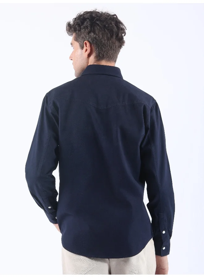 Beyoung Navy V-Shaped Front Yoke Shirt