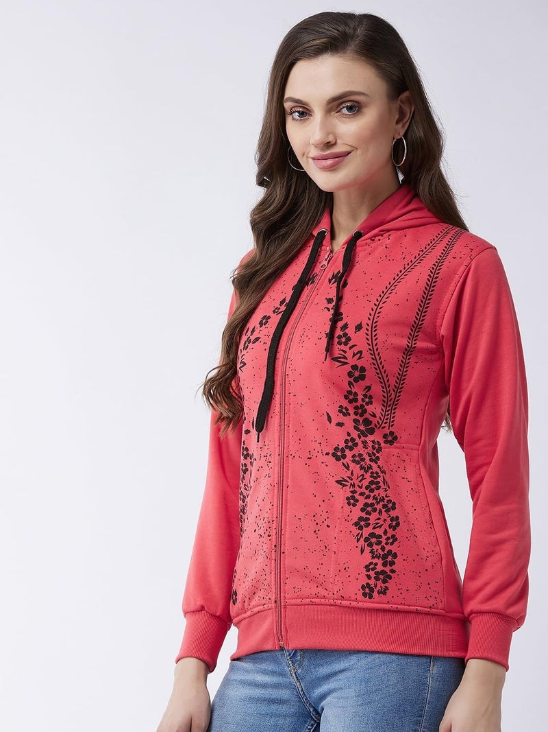 Pivl Women's Winter Fleece Printed Jacket - Warm and Stylish_PEACH_M - Image 3