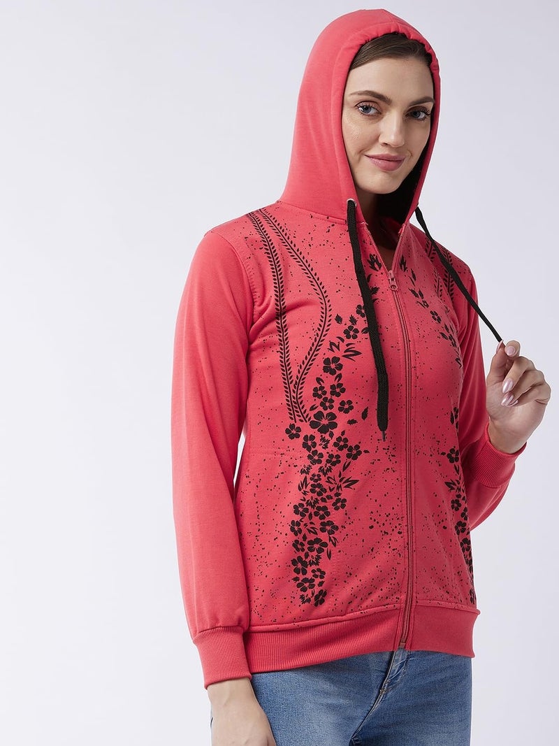 Pivl Women's Winter Fleece Printed Jacket - Warm and Stylish_PEACH_M - Image 4