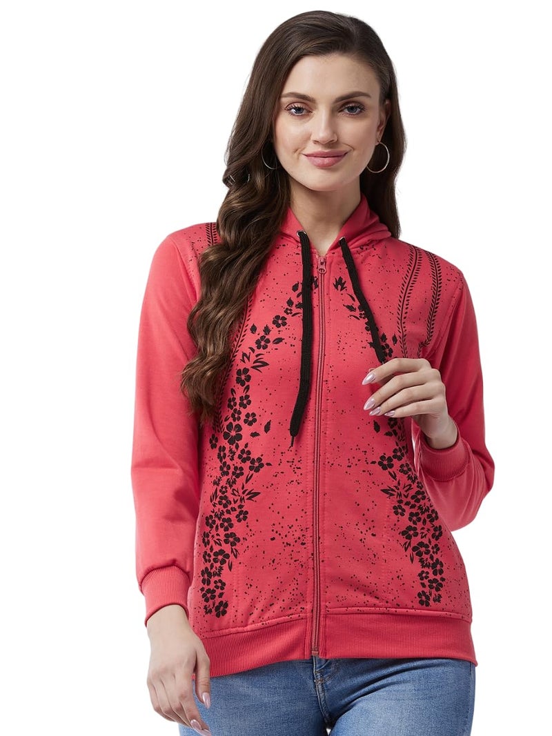 Pivl Women's Winter Fleece Printed Jacket - Warm and Stylish_PEACH_M - Image 1
