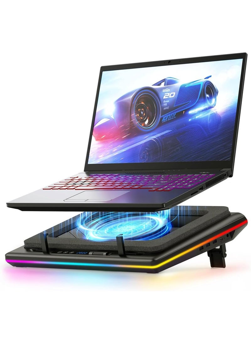 llano RGB Laptop Cooling Pad with Powerful Turbofan, Variable Speed, Touch Control & LCD Screen, for 15-19 inch Laptops - Image 1
