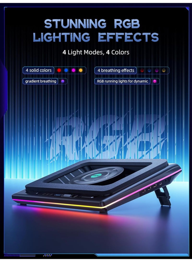 llano RGB Laptop Cooling Pad with Powerful Turbofan, Variable Speed, Touch Control & LCD Screen, for 15-19 inch Laptops - Image 4