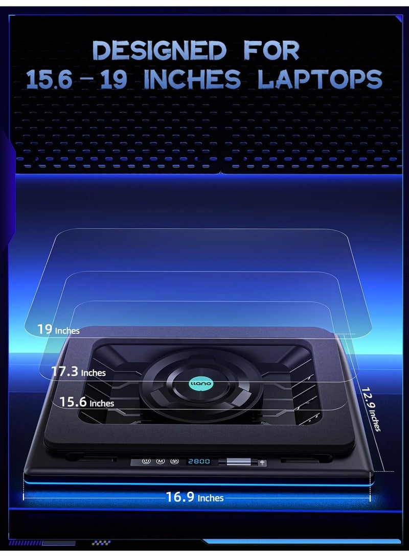 llano RGB Laptop Cooling Pad with Powerful Turbofan, Variable Speed, Touch Control & LCD Screen, for 15-19 inch Laptops - Image 2