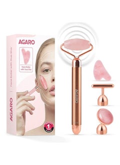 4In1 Electric Rose Quartz Face Roller With Gua Sha Facial Roller Kit For Face Eye Neck Jade Roller Antiaging Facial Massager For Antiwrinkles Skin Firming And Lifting (Rose Gold)